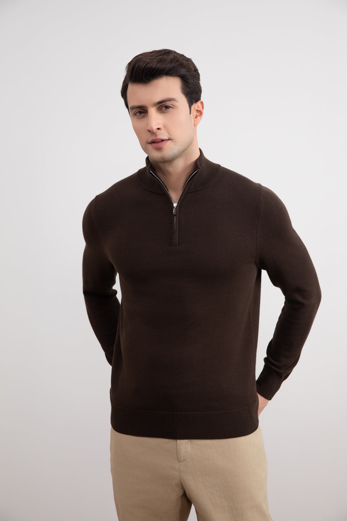 Brown Half-Zip Sweater