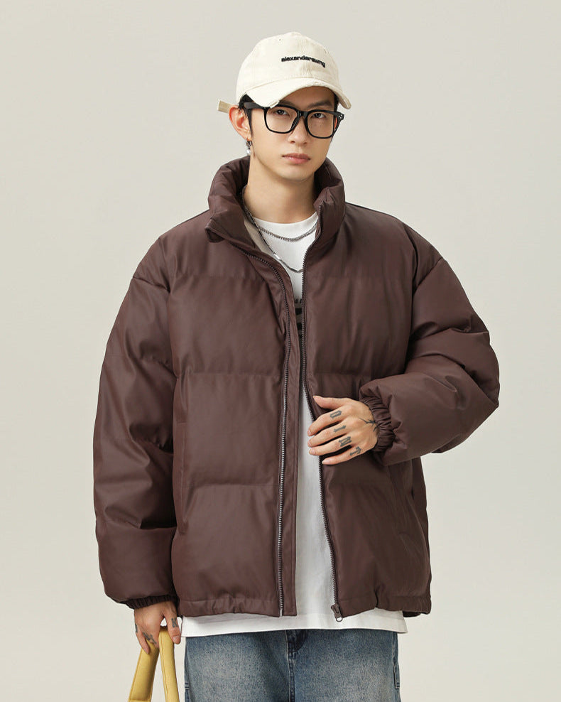 Puffer Short Stand-Collar PU Cotton Jacket
