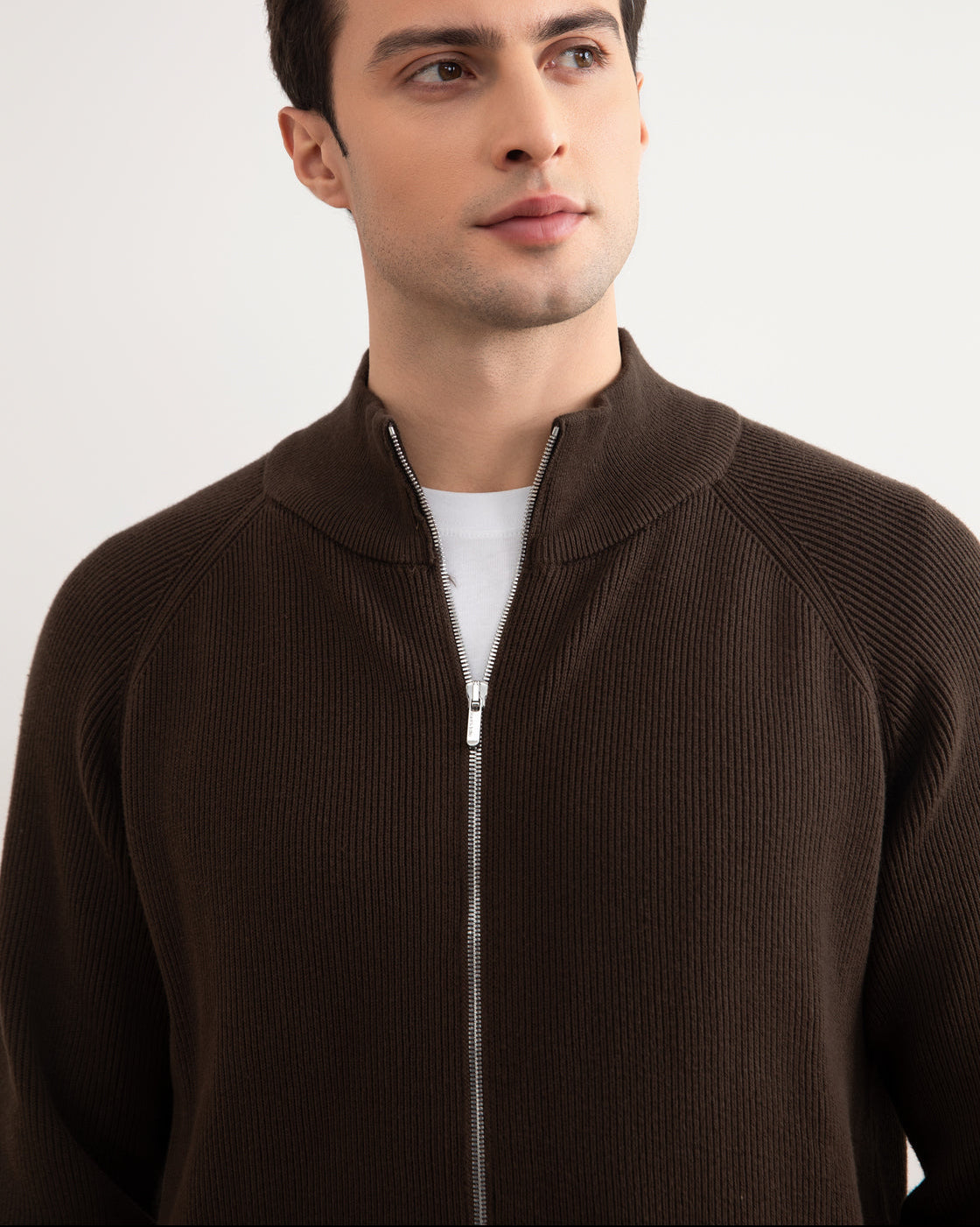Brown English Rib Full Zip Cardigan