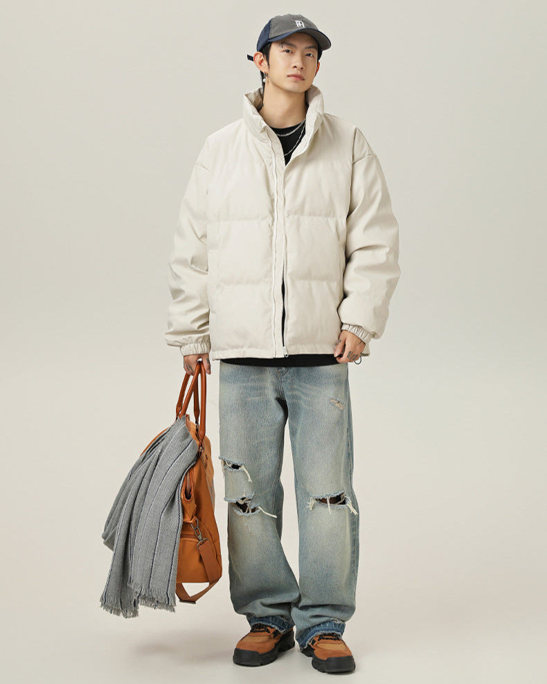 Puffer Short Stand-Collar PU Cotton Jacket